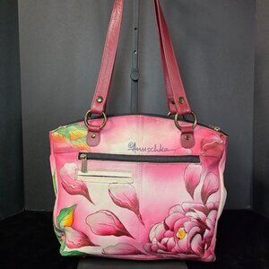 ANUSCHKA PRECIOUS PEONIES HAND PAINTED LEATHER TOTE PURSE